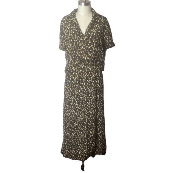 Halston Cheetah Print 100% Silk Skirt Set Size 14 - Picture 1 of 9